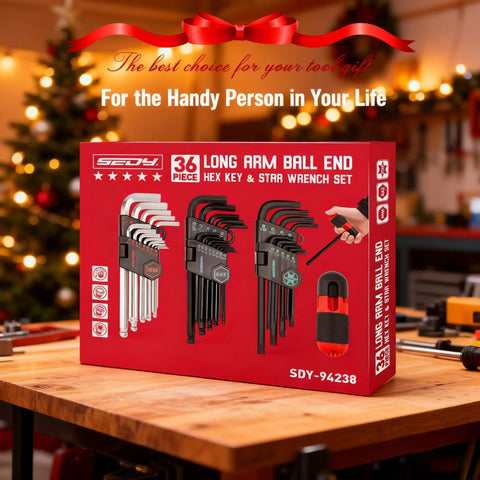 Packaging of Ultimate 36 Piece Hex and Torx Wrench Set With Ball End Wrenches SAE And Metric Hex Premium S2 Steel Heat Treated