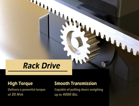 Rack drive mechanism of Hella Sturdy 4000 Lb Wifi Sliding Gate Opener with high torque for smooth operation.