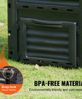 Close-up of Garden Compost Bin 80 Gallon Large Outdoor Composter With Top Lid And Bottom Door BPA Free showing door and ventilation