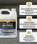 Straight Up Pro Grade Sealant For Concrete And Natural Stone With Slick Satin Sheen Deep Penetrating Urethane Formula Weather Resistant Finish 4 Liter Bucket on a garage shelf.