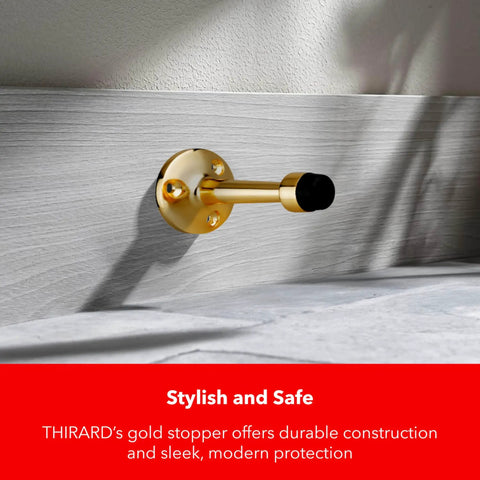 75mm Wall Mounted Door Stop With Gold Finish Alloy Rubber Tip For Wall And Door Protection Shock Absorbing No Fuss Easy Install