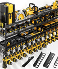 49 Inch Wide Power Tool Organizer Wall Mount, Four Layer Heavy Duty Tool Storage Rack With Wrench And Screwdriver Holders, Holds 12 Cordless Drills, 800 Lb Load, Large Capacity Garage Organizer, Perfect Gift For Men.