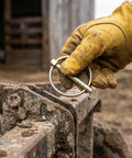 Get Your Yard Gear Fixin' With These 12 Heavy Duty Carbon Steel Retaining Pins featuring a worker's hand holding a pin with ring lock.
