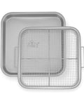 Crisping Basket And Tray Set For Air Fryers With Nonstick Coating, Even Cooking And Grease Catcher, 9 By 10 Inch Two Piece Gray