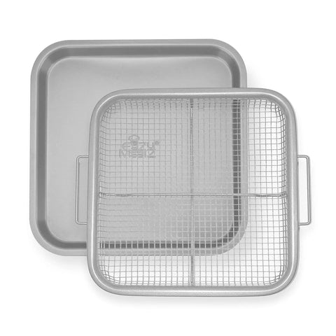 Crisping Basket And Tray Set For Air Fryers With Nonstick Coating, Even Cooking And Grease Catcher, 9 By 10 Inch Two Piece Gray