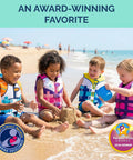 Kids wearing Kids Swim Vest With Integrated Foam Panel For Toddlers And Kids CE Certified Flotation Aid on beach