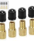 4 Pack Brass Presta To Schrader Valve Adapters For Bikes, E-Bikes, And E-Scooters Convert Presta To Schrader For Standard Pumps And Air Compressors With 4 Valve Caps Durable DIY Bike Tire Inflation Kit