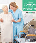 Caregiver assisting elderly woman in hospital setting, ensuring comfort and protection with adult bed pads and mobility aids.