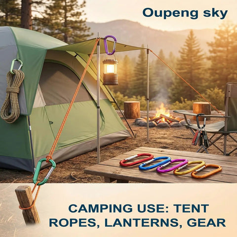 12 Pack Carabiner Keychain Clips 3 Inch Aluminum D Ring Nonlocking Hooks with camping tent and gear