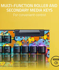 Next Level Gaming Setup Essential With Hella Tactile Green Mechanical Switches Featuring Officially Licensed Pokemon Graphics, close-up of media keys and colorful design.