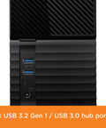 Ridiculous Capacity 20TB External Hard Drive Desktop RAID Rig With Password Lockdown Auto Backup Features And USB 3.1 Ports showing 2 USB 3.2 hub ports.