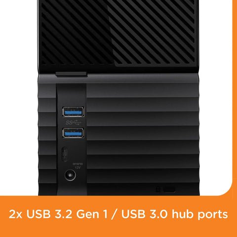 Ridiculous Capacity 20TB External Hard Drive Desktop RAID Rig With Password Lockdown Auto Backup Features And USB 3.1 Ports showing 2 USB 3.2 hub ports.