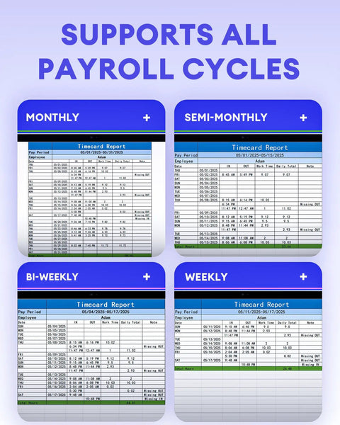 Downright Slick Biometric Fingerprint Time Clock With Synchronized Mobile App For Small Business Teams, displays timecard reports for various payroll cycles.