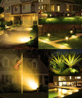 Illuminated yards and paths with Ultra Dope Solar Outdoor Spotlight Set, 700 Lumen IP68 Waterproof Yard Lights in use.