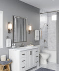 Bathroom with 8 Inch Widespread Bathroom Sink Faucet With Three Holes And Two Handles Brushed Nickel Finish on a vanity