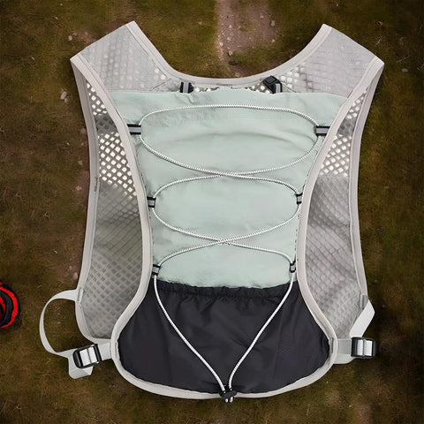 Back view of Hydration Vest With Reflective 5L Waterproof Water Backpack, adjustable straps, lightweight mesh.