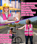 Collage of two women wearing pink hi-vis vests with text overlay for volunteer activities and professions.