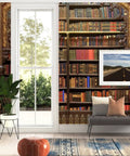 Living room with Self Adhesive Peel And Stick Wallpaper PVC Print Wall Mural Old Library Look Removable Wall Decal 254x365cm
