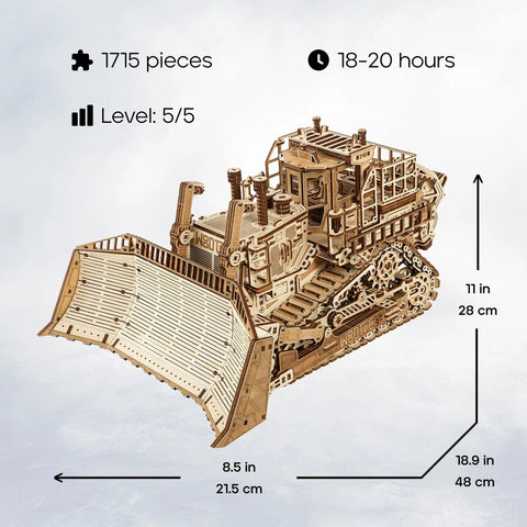 Terrain Titan Bulldozer 3D Wooden Puzzle Kit For Adults To Build With 1715 Precision Cut Pieces No Glue Needed, 28 cm wooden model