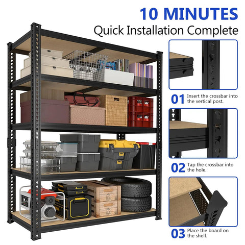 Beefy 78 Inch Heavy Duty Garage Storage Shelves With 2200 Lbs Capacity, Steel Shelving Unit For Basement, Warehouse, Pantry And Kitchen, 78 H X 40 W X 16 D Metal Shelves For Maximum Vertical Storage, assembled with storage items and quick install steps