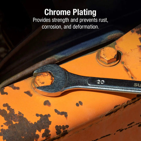Raised Panel Metric Wrench Set 5 Piece Built With CRMO Alloy Steel Includes Canvas Pouch Heavy Duty Wrenches For Automotive And DIY Repairs 20mm To 24mm on rusted bolt