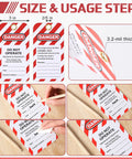 6 Set Lockout Tagout Locks Kit With 6 Red Padlocks, 2 Keys Per Lock And One Master Key, Keyed Differently, Pro Grade Safety Locks, Includes 6 Danger Do Not Operate Tagout Tags For Electrical Devices showing tag dimensions and usage steps.