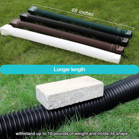 Black 1 Pack Flexible Rain Gutter Downspout Extension Extender From 21 To 68 Inches Heavy Duty PE Material on grass, brick on top