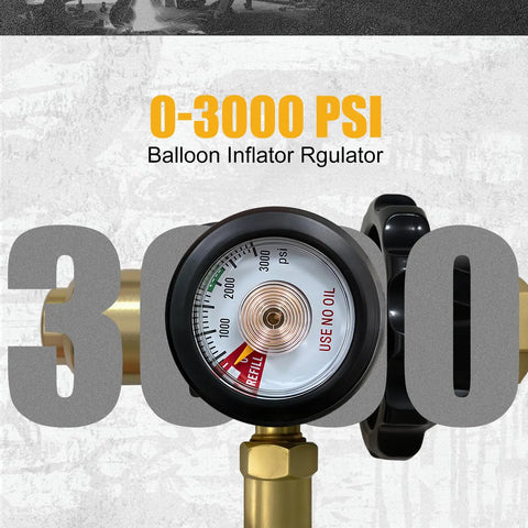 Helium Tank Regulator With CGA580 Valve Latex To Mylar Balloon Inflator Adapter Filler Valve High Speed Balloon Inflation Contents Gauge Hand Tight Connection Vertical Design For Easy Party Balloons, 0-3000 PSI gauge