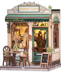 Sunny Cafe Book Nook Kit DIY Cozy Miniature House with LED depicting a cafe scene and exterior seating
