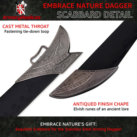 Medieval Arming Dagger Replica For Reenactment And Cosplay With 440 Stainless Steel Blade, detailed scabbard chape with runes