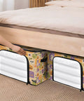 Heavy Duty Foldable Storage Bin With Large Clear Window And Dual Zipper Openings For Quick Grab Access Interior Steel Frame Keeps Structure Intact Festive Pumpkin Ghost Art Collage placed under bed for organized storage.