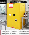 Pro Grade 90 Gallon Flammable Safety Cabinet Built Tough As Nails With Double Manual Doors For Industrial Shops OSHA Certified Flammable Liquid Storage Locker In Bright Yellow in laboratory setting.