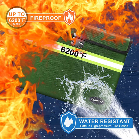 Heavy Duty Fireproof And Waterproof Document Pouch With Lock For Safely Stashing Cash Jewels And Important Papers, 13.9x10.7 inches, in flames and water.
