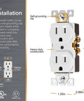 UltraPro Duplex Heavy Duty Wall Outlet With Reinforced Yoke And Self Grounding Clip 3 Prong 15A White UL Listed Receptacle