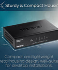 Gigabit Desktop Switch With Five RJ45 Ports For Fast Home Or Office Network, Silent Fanless Metal Enclosure, Sturdy Compact Design