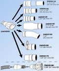 DWV9000 universal Quick Multi-Function Connector schematic with DWV adapters DWV9110–DWV9190