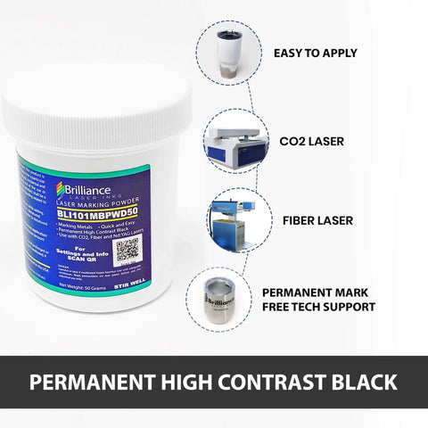 50 Grams Black Metal Marking Powder With Foam Brush For Fiber YAG And CO2 Laser Engravers Pro Grade Permanent High Contrast Metal Engraving Kit For Aluminum Stainless Steel Brass Copper Pewter
