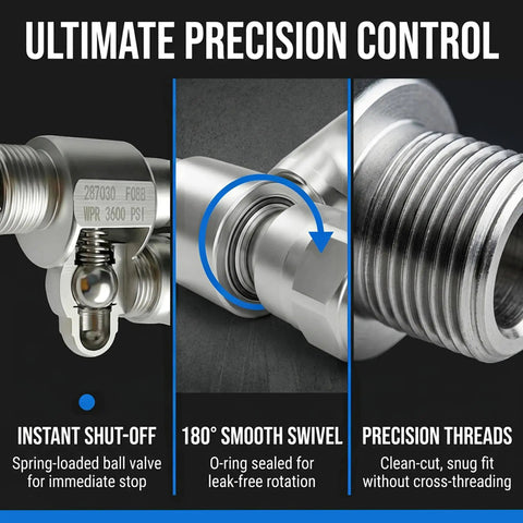 Cleanshot Shut Off Swivel Joint Replacement For 7/8 Inch Airless Paint Sprayers Stainless Steel Construction Pro Grade Valve Assembly Easy Install Complete Package No Extra Parts Needed Durable Leak Free Performance close-up of threaded swivel joint