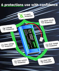 5200mAh 3.7V Li-Ion Battery Pack With JST-PH 2.54mm 2-Pin Plug showing six protection features