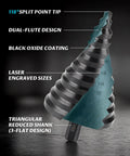Jumbo Two And Three Eighths Inches Step Drill Bit Set for Metal By Lichamp Unibit with Spiral Grooved Design and laser engraved sizes.