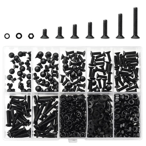 560 Pc M3 To M20 Countersunk Socket Cap Screws Kit With Hex Nuts, Lock Washers And Flat Washers in plastic organizer box