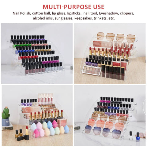 6 Tier Acrylic Nail Polish Organizer With No Fuss Easy Install Holds Up To 96 Bottles Space Saving Countertop Rack in use