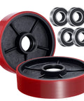 Heavy Duty Red Poly Tread Pallet Jack Steering Wheels Set 7 Inch By 2 Inch 20mm ID Bearings With Sealed 6204 Bearings Replacement