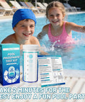 Pro Grade Pool Phosphate Test Strips 50 Count for hot tub chemistry testing alongside kids playing in a pool.