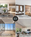 4 Inch Gimbal LED Recessed Can Lights in Black Finish shown in home, bathroom, commercial, and sloped ceiling settings