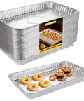 50 Pack Half Size Aluminum Pans Disposable Cookie Sheets Nonstick Baking Trays Foil Pans Shallow Sheet Pans with cookies