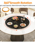 Smooth Operator 35.5 Inch Lazy Susan Turntable With Grip Tight Non Slip Base, glossy black tray on white table displaying dishes.