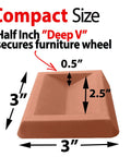 Side view of Universal Bed Wheel Stopper, 3x3 inch rubber non-slip pad with deep V design for furniture casters.