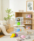 Sleek Stackable Clear Hat Organizer Two Pack With Smooth Glide Drawers Holds A Dozen Baseball Caps Each For Your Streetwise Headgear Vault And Game Day Ready Setup in a tidy living room