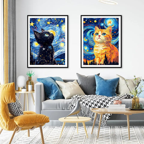 Dope Black Cat 5D Diamond Painting Kit For Adults Full Drill Gem Art on 12x16 Inch Canvas hanging in living room decor